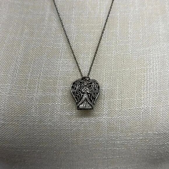Comco Angel Praying Locket Silver tone Necklace - Picture 4 of 11